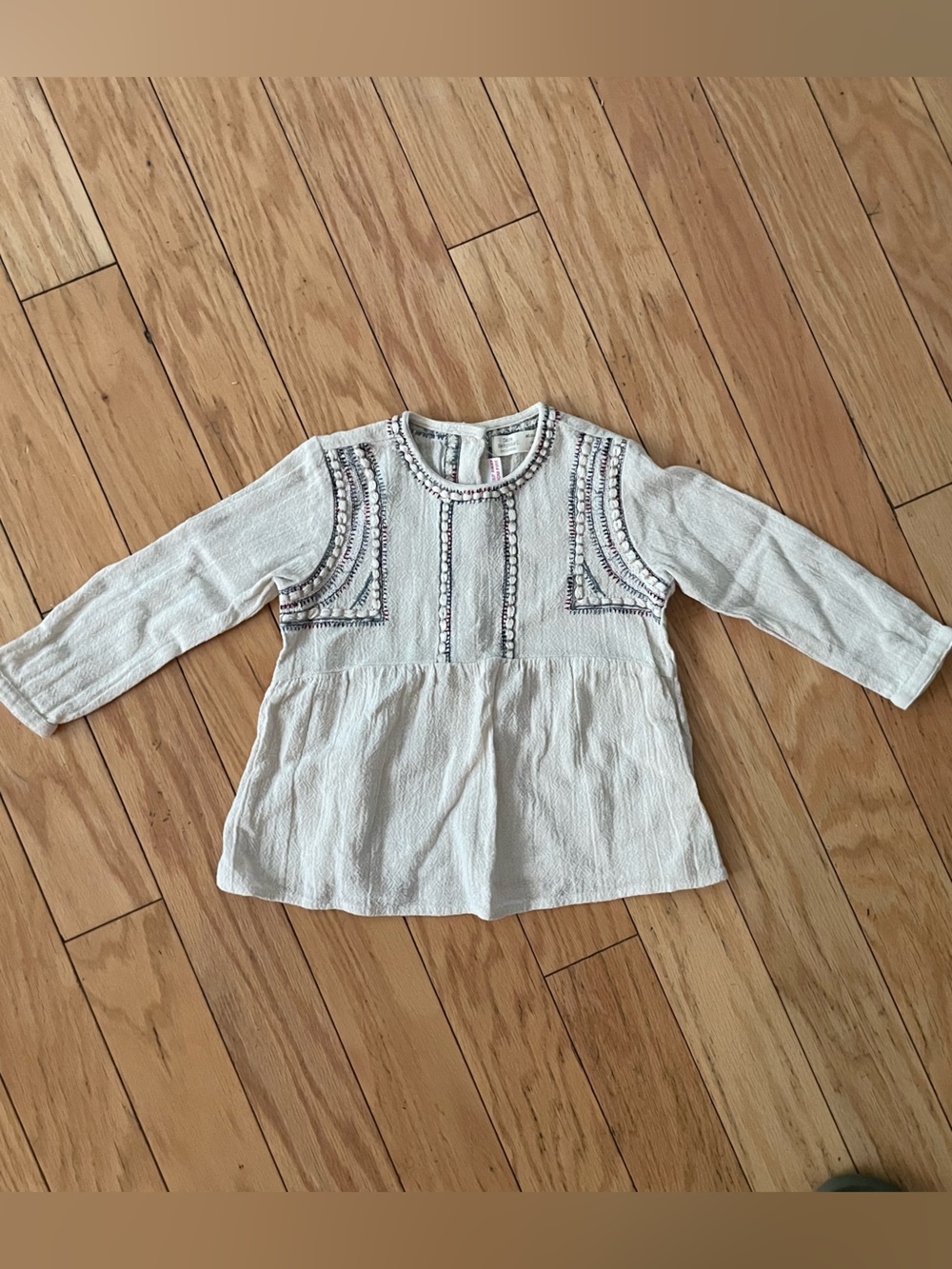 Zara Cream Embroidered Long-Sleeve Peplum Top